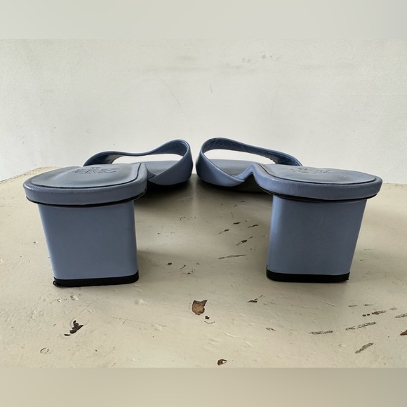 Zara Powder Blue Leather Block Heel Square Open Toe Sandals Size 11 US 42 EU - Picture 4 of 9